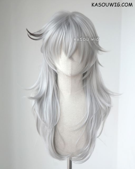 Fate Apocrypha Saber of Black Siegfried medium layered light gray cosplay wig with black streaks KA003