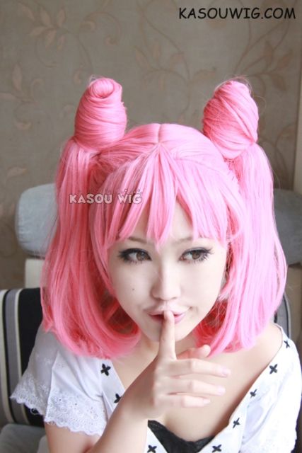 Sale! Sailor Moon Chibi Usa / Sailor Chibi moon pink cosplay wig curly tails with pre styled buns