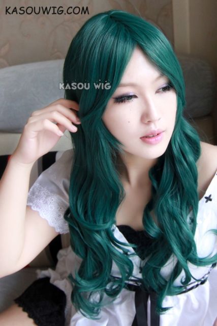 Sailor Moon Michiru Kaiou Sailor Neptune dark green 70 cm long curly body wave cosplay wig . lolita wig
