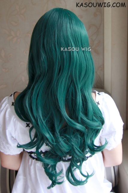 Sailor Moon Michiru Kaiou Sailor Neptune dark green 70cm long curly wavy wig