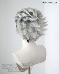 Haikyuu !! Bokuto Kotaro spiky slicked back silver white wig with dyed black roots