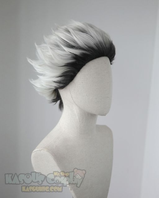 Haikyuu !! Bokuto Kotaro spiky slicked back silver white wig with dyed black roots