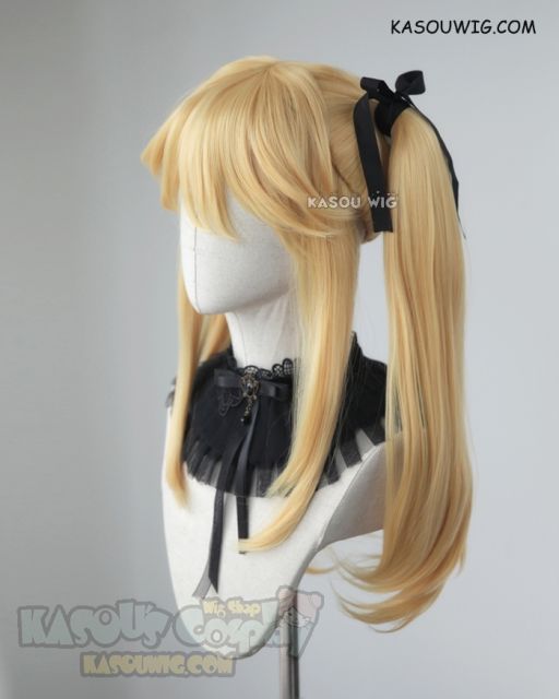 Kakegurui Saotome Mary yellow blonde pigtails cosplay wig with black ribbons