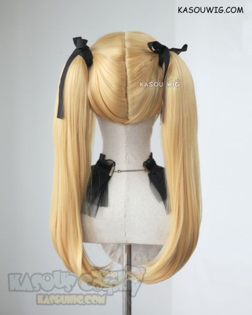 Kakegurui Saotome Mary yellow blonde pigtails cosplay wig with black ribbons