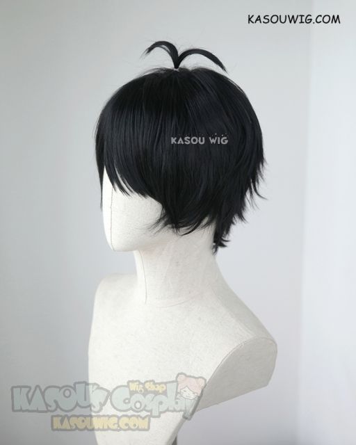 Barakamon Handa Seishuu / Haikyuu !! Yamaguchi Tadashi short layered black cosplay wig with ahoge