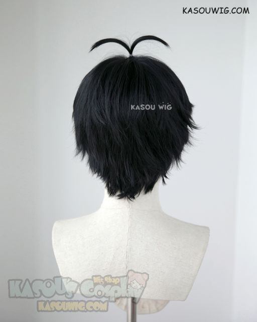 Barakamon Handa Seishuu / Haikyuu !! Yamaguchi Tadashi short layered black cosplay wig with ahoge