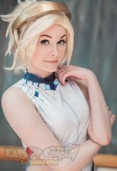 Overwatch Mercy Angela Ziegler light blonde layered ponytail cosplay wig