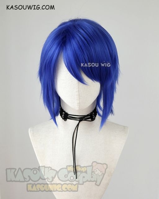 Kingdom Hearts Aqua short side-parted royal blue cosplay wig. KA050