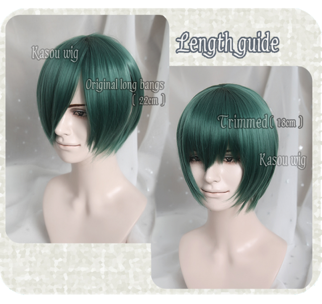 S-2 / KA046 light blue short bob smooth cosplay wig with long bangs . Hiperlon fiber