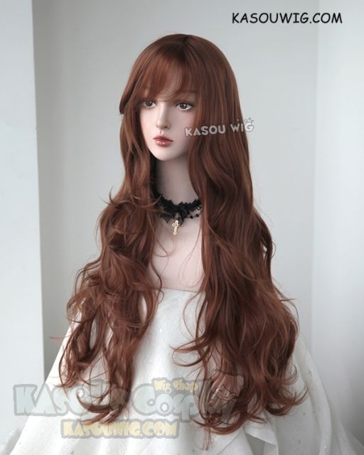 L-3 / KA026 Walnut Brown long layers loose waves cosplay wig . heat-resistant fiber