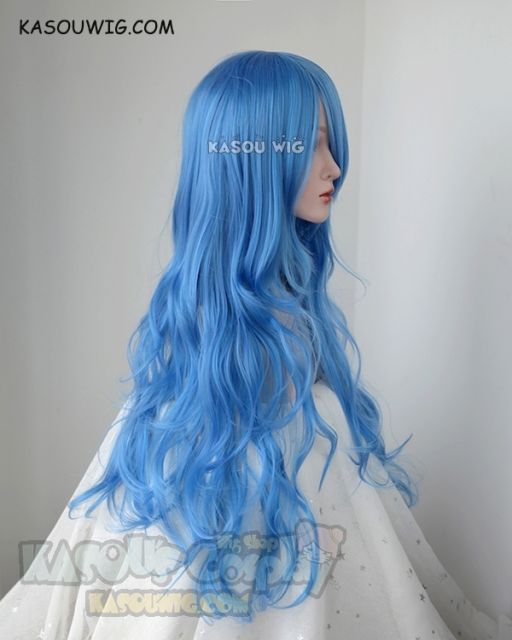 L-3 / KA048 dodger blue long layers loose waves cosplay wig . heat-resistant fiber