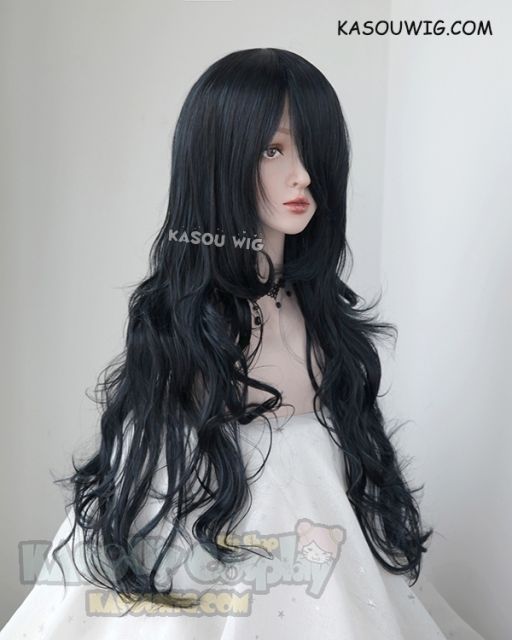 L-3 / KA052 black blue long layers loose waves cosplay wig . heat-resistant fiber