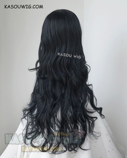 L-3 / KA052 black blue long layers loose waves cosplay wig . heat-resistant fiber