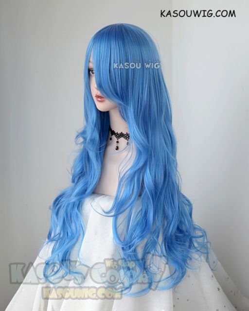 L-3 / KA048 dodger blue long layers loose waves cosplay wig . heat-resistant fiber