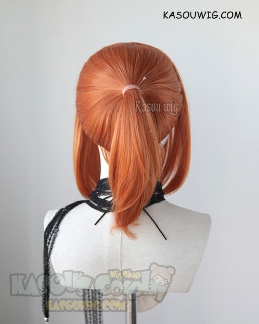 S-3 / SP15 pumpkin orange ponytail base wig with long bangs.
