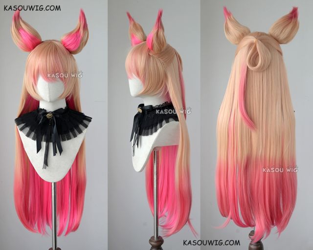 League of Legends Star Guardian Ahri 90cm long straight blonde pink ombre wig with ears