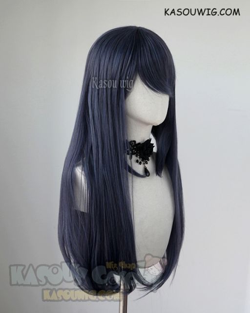 L-2 / SP03 deep blue 75cm long straight wig . Heating Resistant fiber