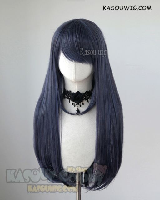 L-2 / SP03 deep blue 75cm long straight wig . Heating Resistant fiber