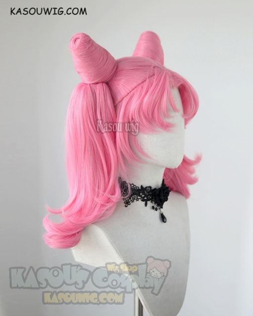 Sailor Moon Chibiusa Sailor Chibi moon pink cosplay wig curly tails with pre styled buns. clip-on