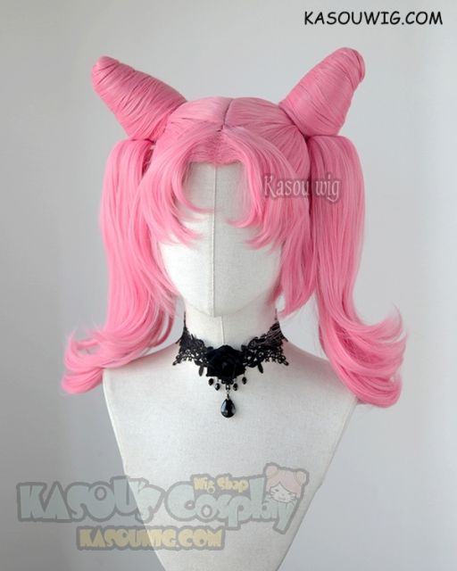 Sailor Moon Chibiusa Sailor Chibi moon pink cosplay wig curly tails with pre styled buns. clip-on