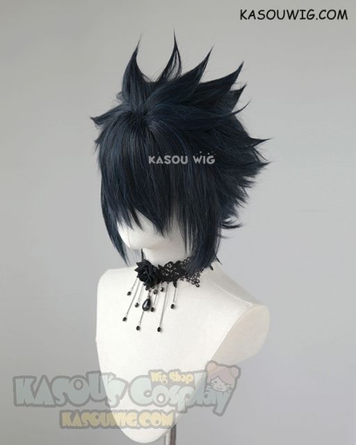 S-5  KA052 31cm / 12.2" short black blue spiky layered cosplay wig