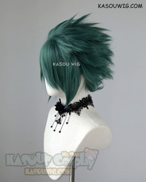 S-5  KA065 31cm / 12.2" short dark olive green spiky layered cosplay wig