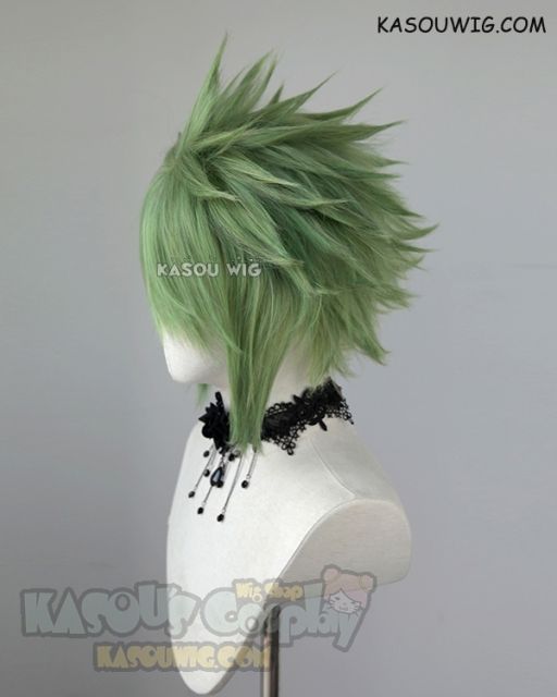 S-5  KA061 31cm / 12.2" short moss green spiky layered cosplay wig