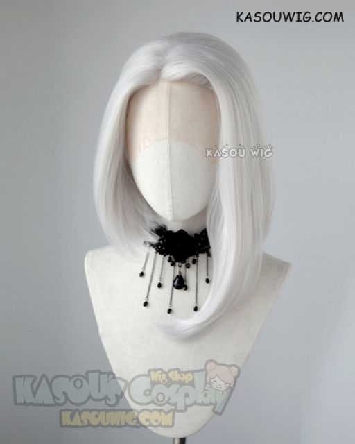 Lace Front>>> Overwatch Ashe silver white side-parted asymmetric bob shoulder-length cosplay wig