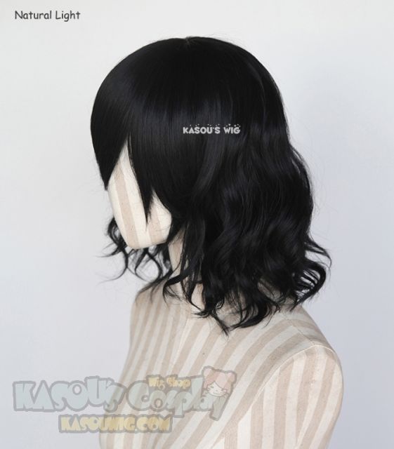 S-4 / KA032 jet black loose beach waves lolita . harajuku wig with bangs .35cm .