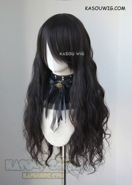 80cm long natural black wavy wig harajuku lolita hair daily use