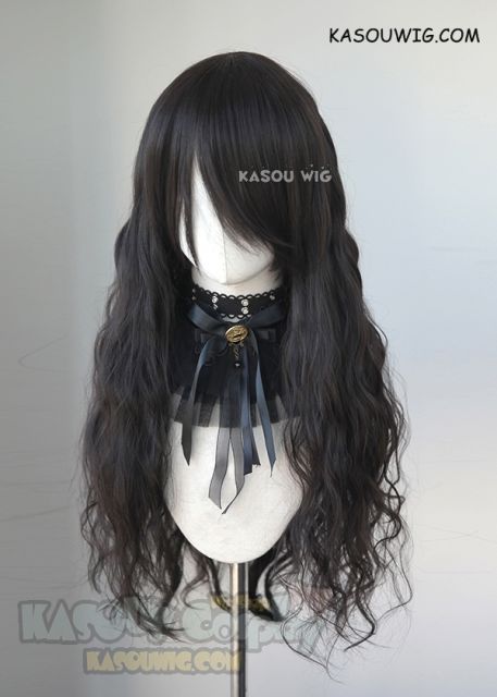 80cm long natural black wavy wig harajuku lolita hair daily use