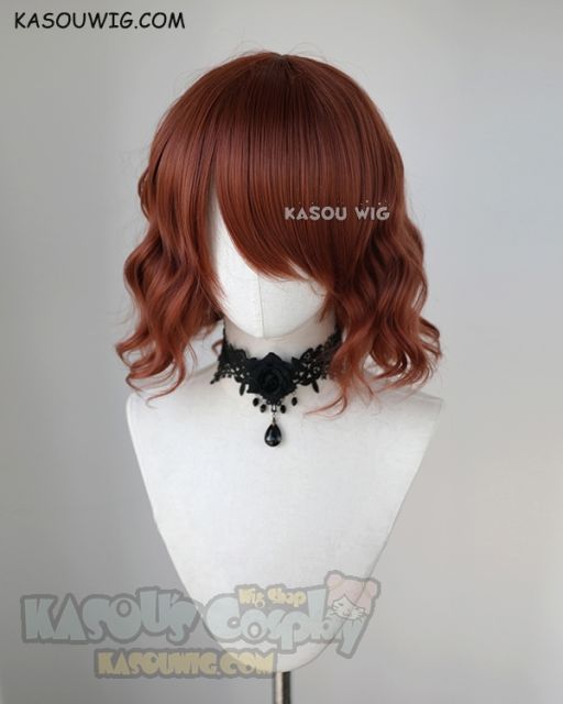 S-4 / KA044 auburn red loose beach waves lolita . harajuku wig with bangs .35cm .