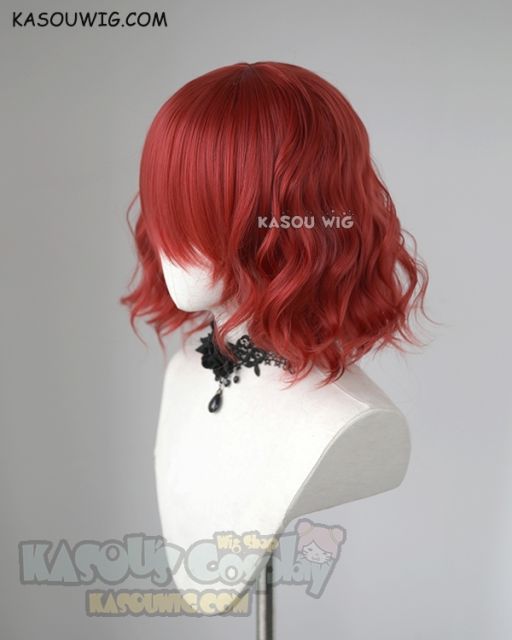 S-4 / KA042 apple red loose beach waves lolita . harajuku wig with bangs .35cm .