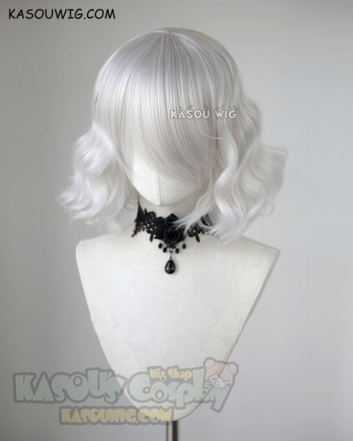 S-4 / KA002 silver white loose beach waves lolita . harajuku wig with bangs .35cm .