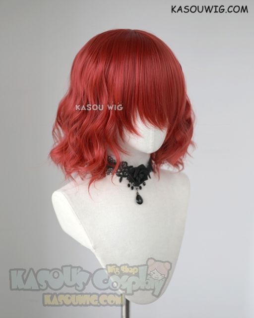 S-4 / KA042 apple red loose beach waves lolita . harajuku wig with bangs .35cm .