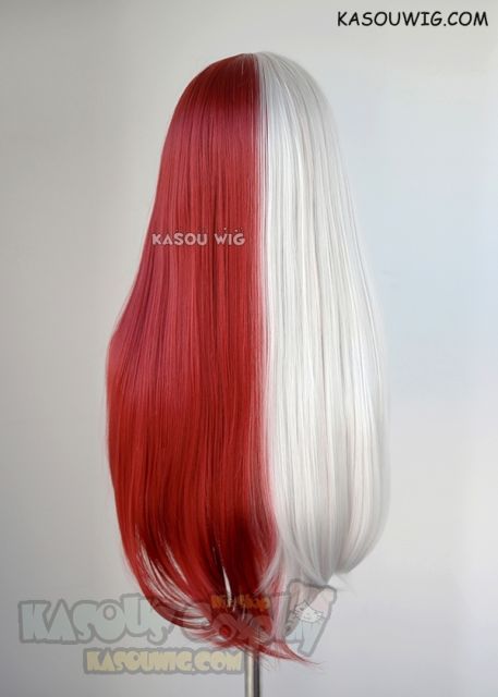 My Hero Academia genderbend female Shouto Todoroki white red split 75cm long straight wig