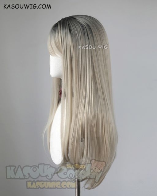 League of Legends KDA Ahri grayish blonde with black roots 75cm long straight wig