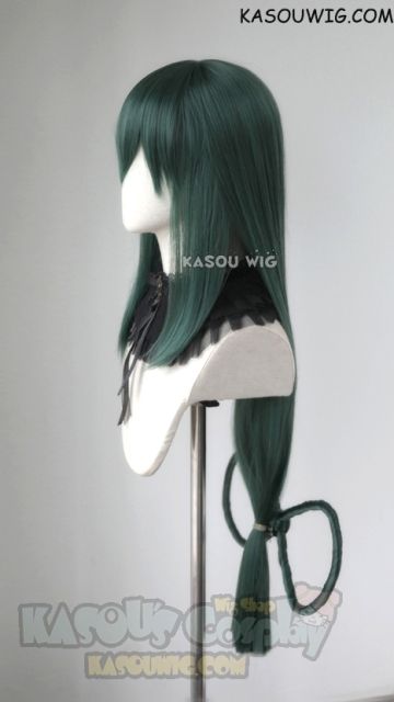 90cm / 35.5" long Tsuyu Asui green cosplay wig with bow