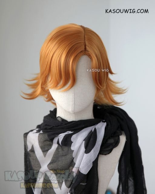 RWBY Nora Valkyrie short flippy orange wig with side parted bangs