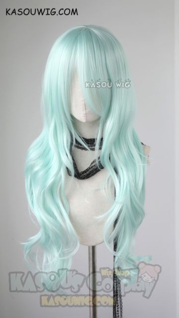 L-3 / SP16 pastel mint green long layers loose waves cosplay wig . heat-resistant fiber