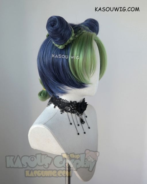 JOJO  JoJo's Bizarre Adventure Jolyne Kujoh blue green cosplay wig with buns