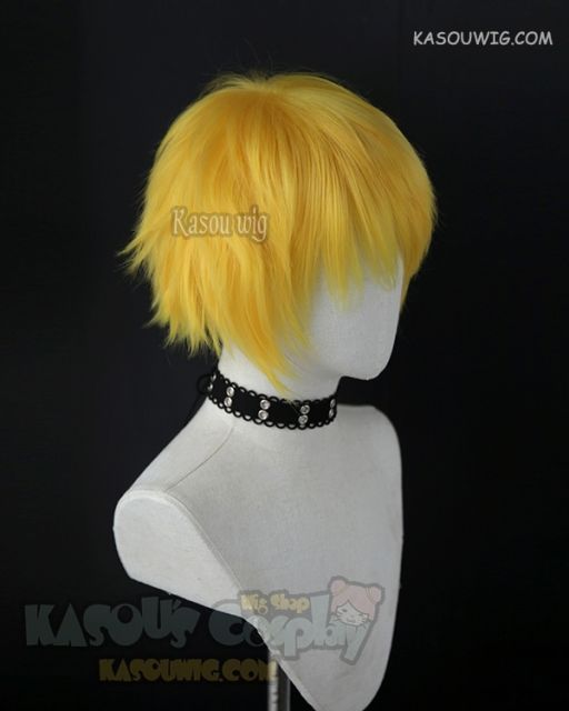 S-1 / SP35 >>31cm / 12.2" short bright yellow layered wig, easy to style,Hiperlon fiber