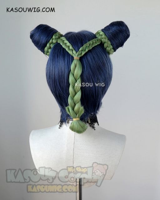 JOJO  JoJo's Bizarre Adventure Jolyne Kujoh blue green cosplay wig with buns