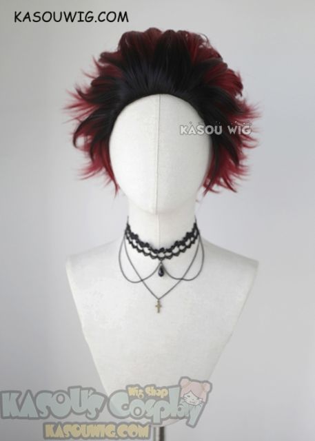 Kimetsu no Yaiba Demon Slayer Tanjiro Kamado short slicked-back layered wig dyed brown roots