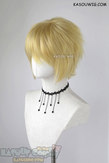 S-1 / KA010 >>31cm / 12.2" short light yellow blonde layered wig, easy to style,Hiperlon fiber