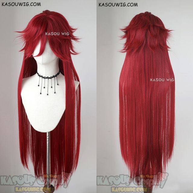 100cm Black Butler Kuroshitsuji Grell Sutcliff pre-styled long dark red layers cosplay wig