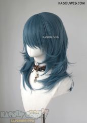 Fire Emblem Three Houses Byleth female 52cm long layered grayish blue cosplay wig