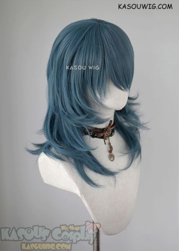 Fire Emblem Three Houses Byleth female 52cm long layered grayish blue cosplay wig