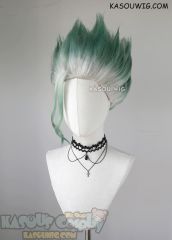 Dr. Stone Senku Ishigami short spiky white green ombre cosplay wig