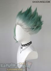 Dr. Stone Senku Ishigami short spiky white green ombre cosplay wig
